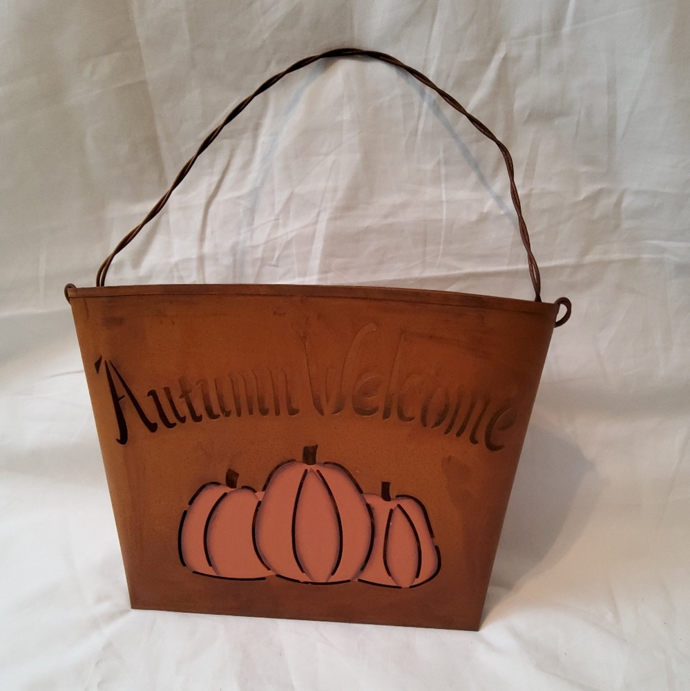 Autumn Welcome Metal Door Bucket